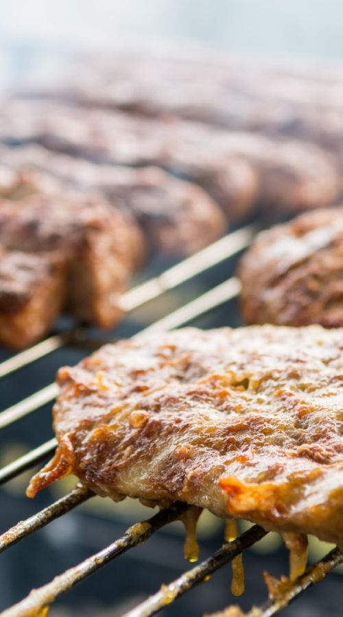 Tasty meat on a barbeque.